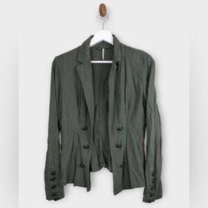 Free People Jacket Womens
XS Linen Blend Olive Military
Blazer Double Breasted